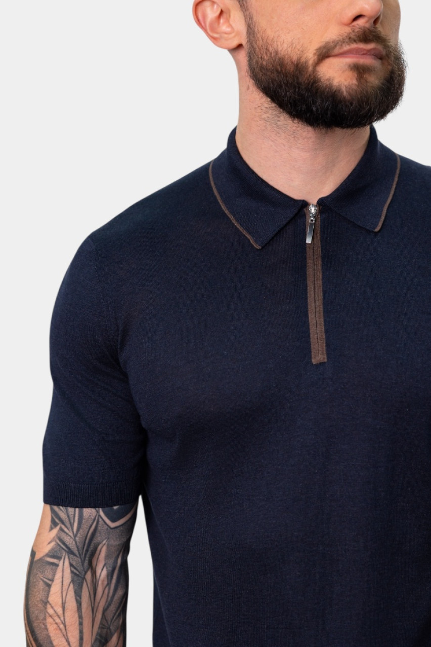 Темно-синее шелковое поло 43166\23506 597 Maglificio Gran Sasso