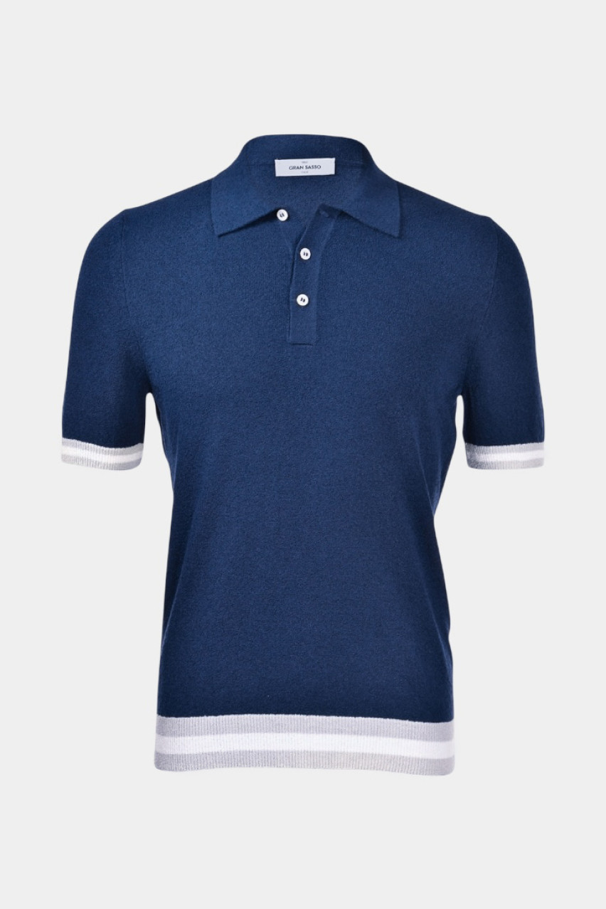 Синє поло з ефектом махрової текстури 57113\22116 590 Maglificio Gran Sasso