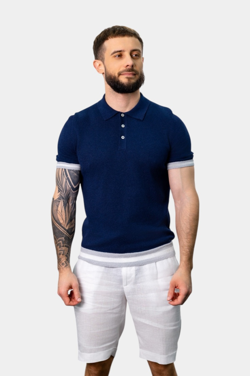 Синє поло з ефектом махрової текстури 57113\22116 590 Maglificio Gran Sasso