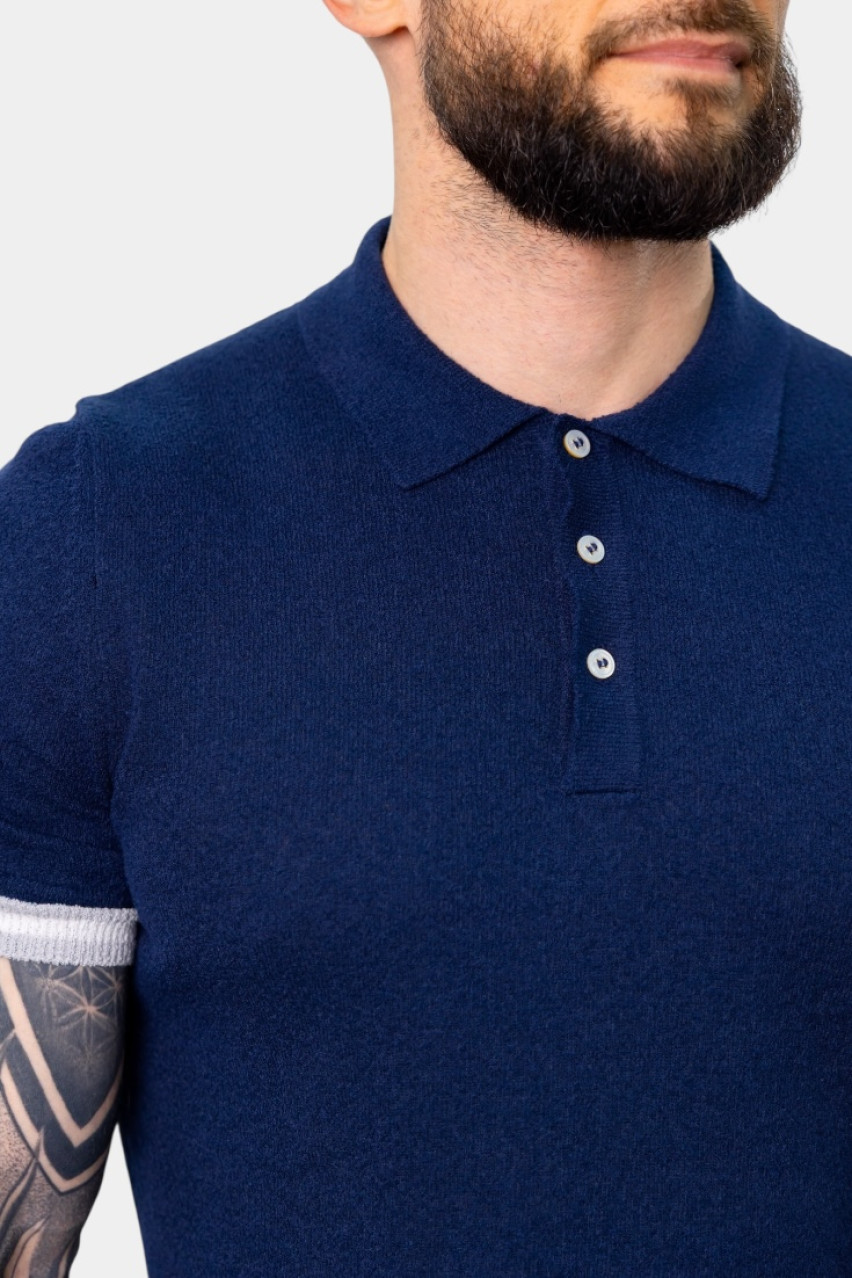 Синє поло з ефектом махрової текстури 57113\22116 590 Maglificio Gran Sasso