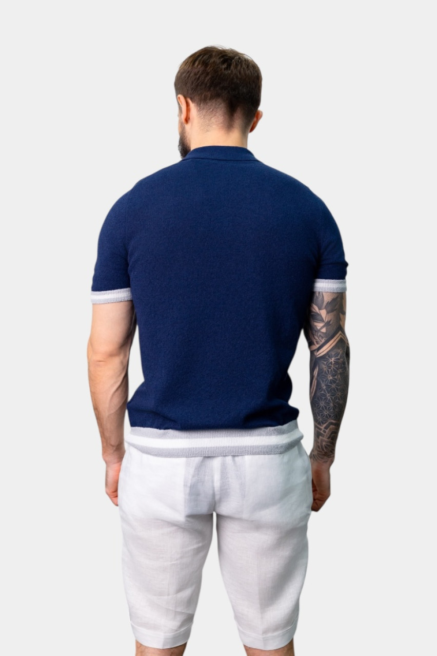 Синє поло з ефектом махрової текстури 57113\22116 590 Maglificio Gran Sasso