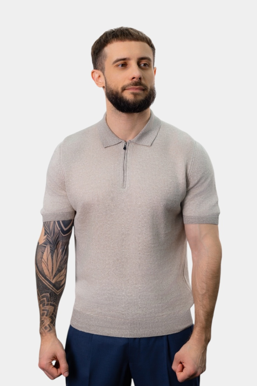 Бежеве лляне поло на блискавці 57172\18647 112 Maglificio Gran Sasso