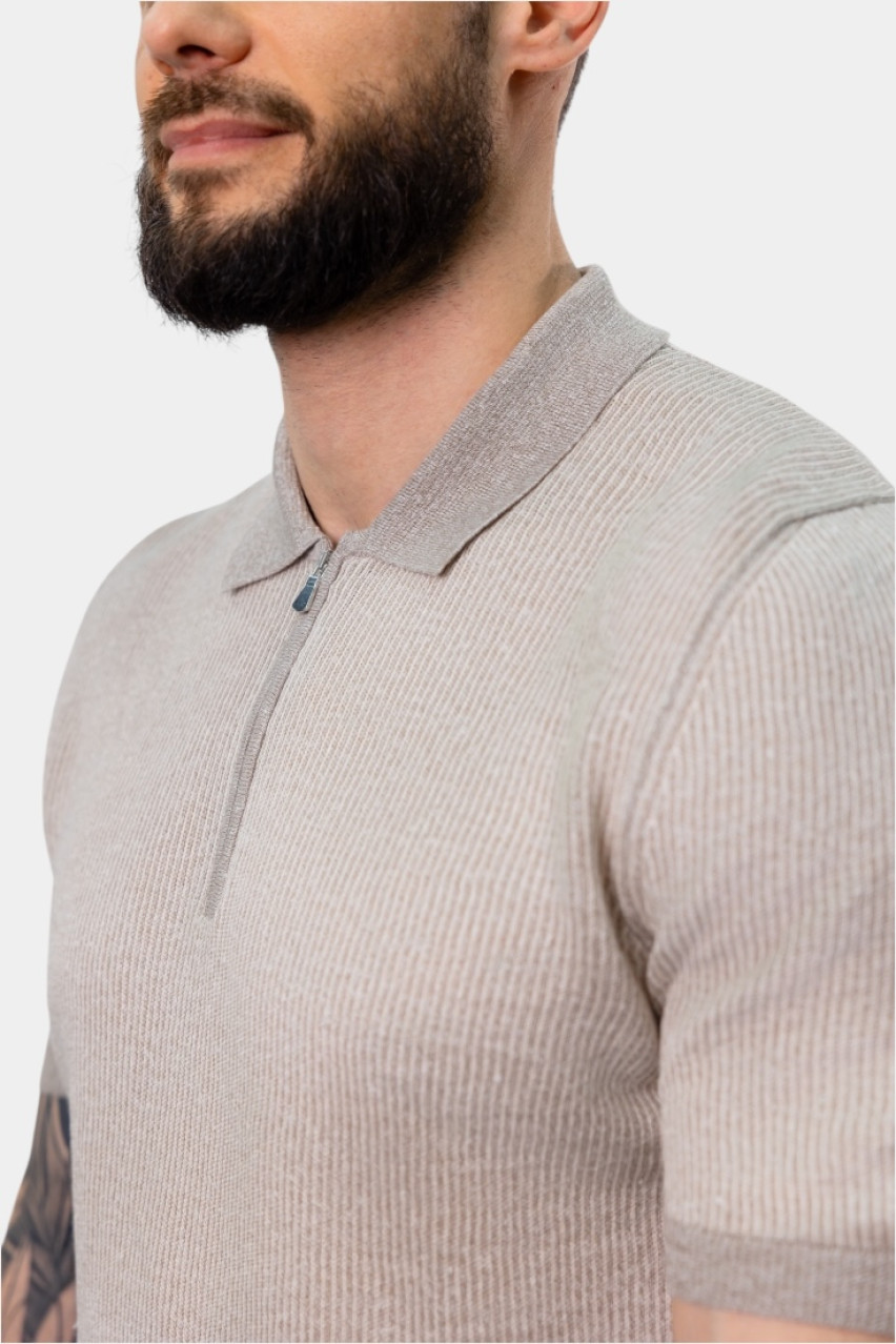Бежеве лляне поло на блискавці 57172\18647 112 Maglificio Gran Sasso