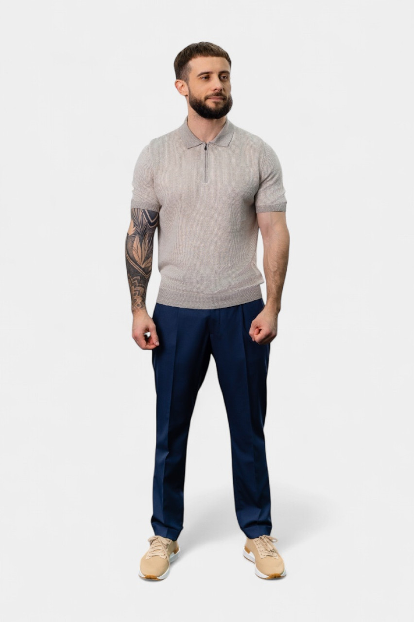 Бежеве лляне поло на блискавці 57172\18647 112 Maglificio Gran Sasso