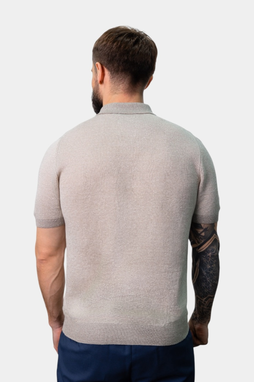 Бежеве лляне поло на блискавці 57172\18647 112 Maglificio Gran Sasso