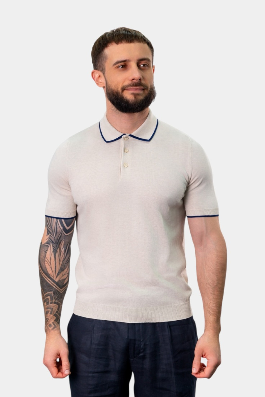 Біле поло з контрастним кантом 57175\20613 006 Maglificio Gran Sasso