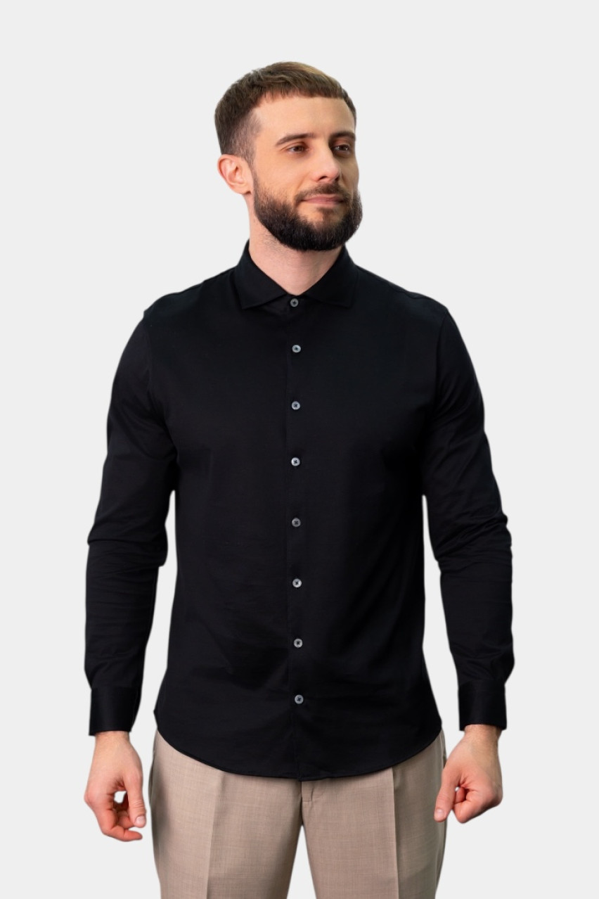 Черная рубашка из мерсеризированного хлопка 60120\74002 099 Maglificio Gran Sasso