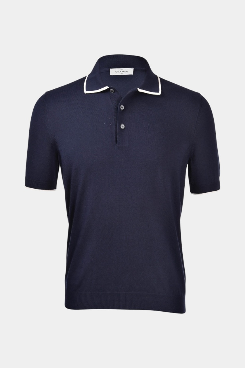 Темно-синє поло з контрастним кантом 57175\20613 598 Maglificio Gran Sasso