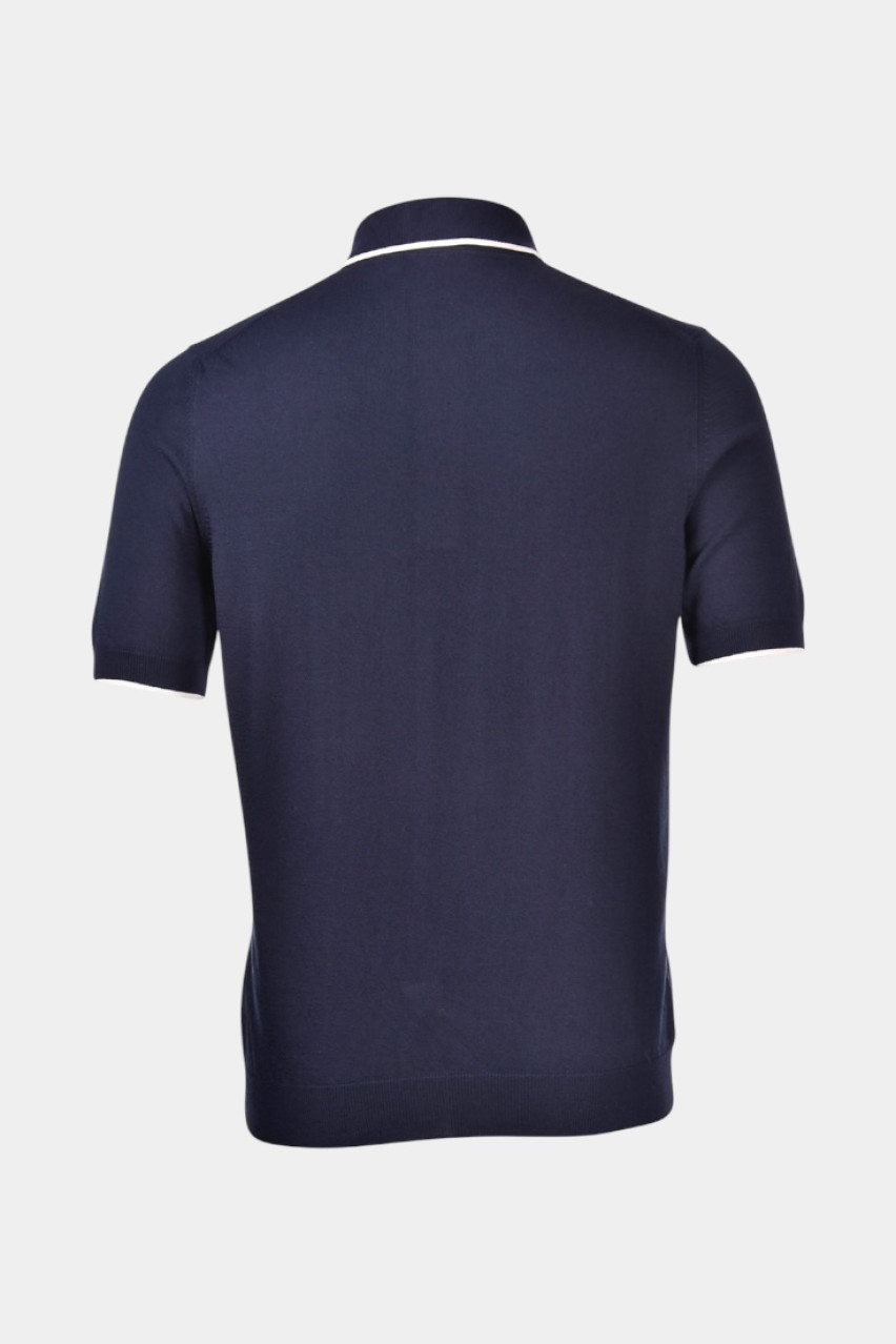 Темно-синє поло з контрастним кантом 57175\20613 598 Maglificio Gran Sasso