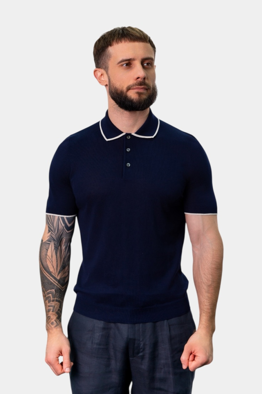 Темно-синє поло з контрастним кантом 57175\20613 598 Maglificio Gran Sasso