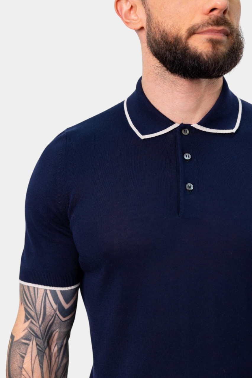 Темно-синє поло з контрастним кантом 57175\20613 598 Maglificio Gran Sasso