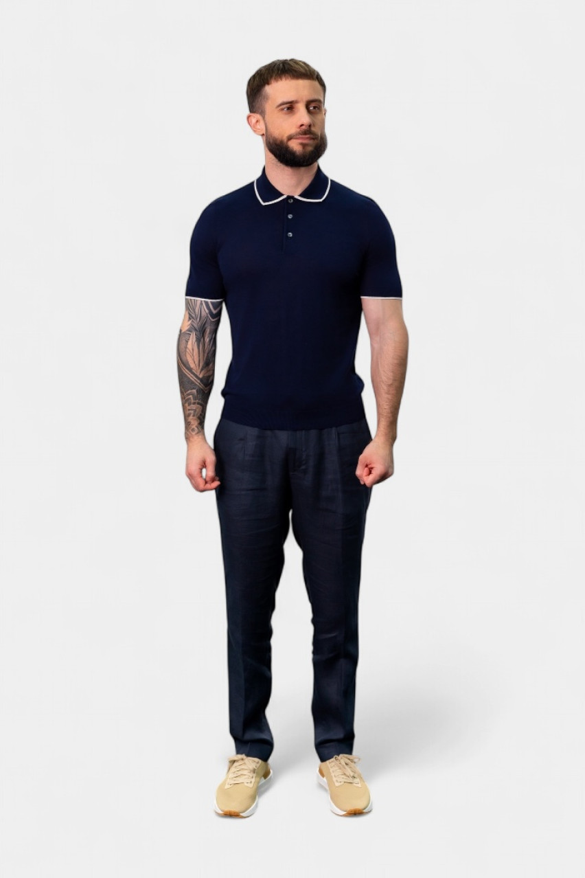 Темно-синє поло з контрастним кантом 57175\20613 598 Maglificio Gran Sasso