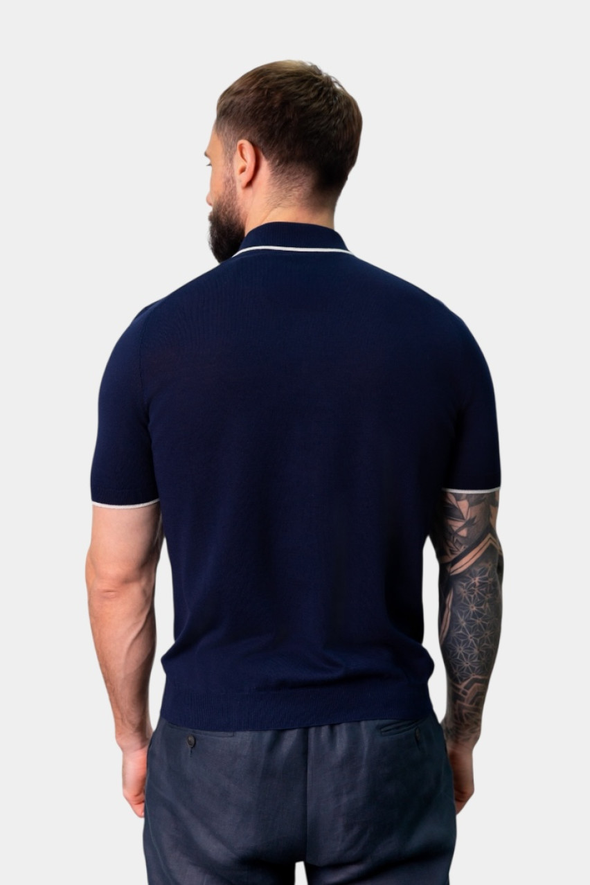 Темно-синє поло з контрастним кантом 57175\20613 598 Maglificio Gran Sasso
