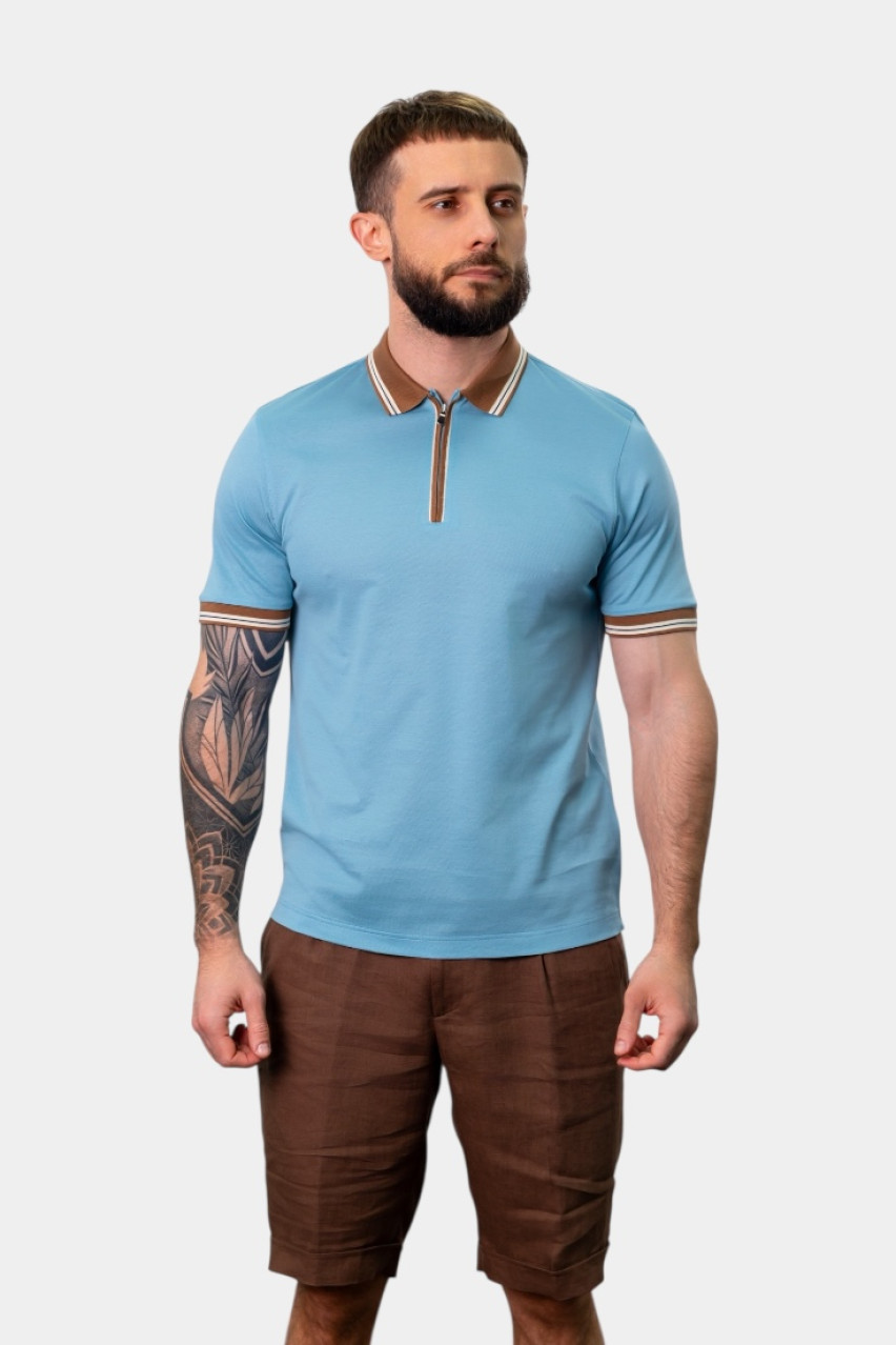 Блакитне поло з кольоровими вставками 60147\74219 610 Maglificio Gran Sasso