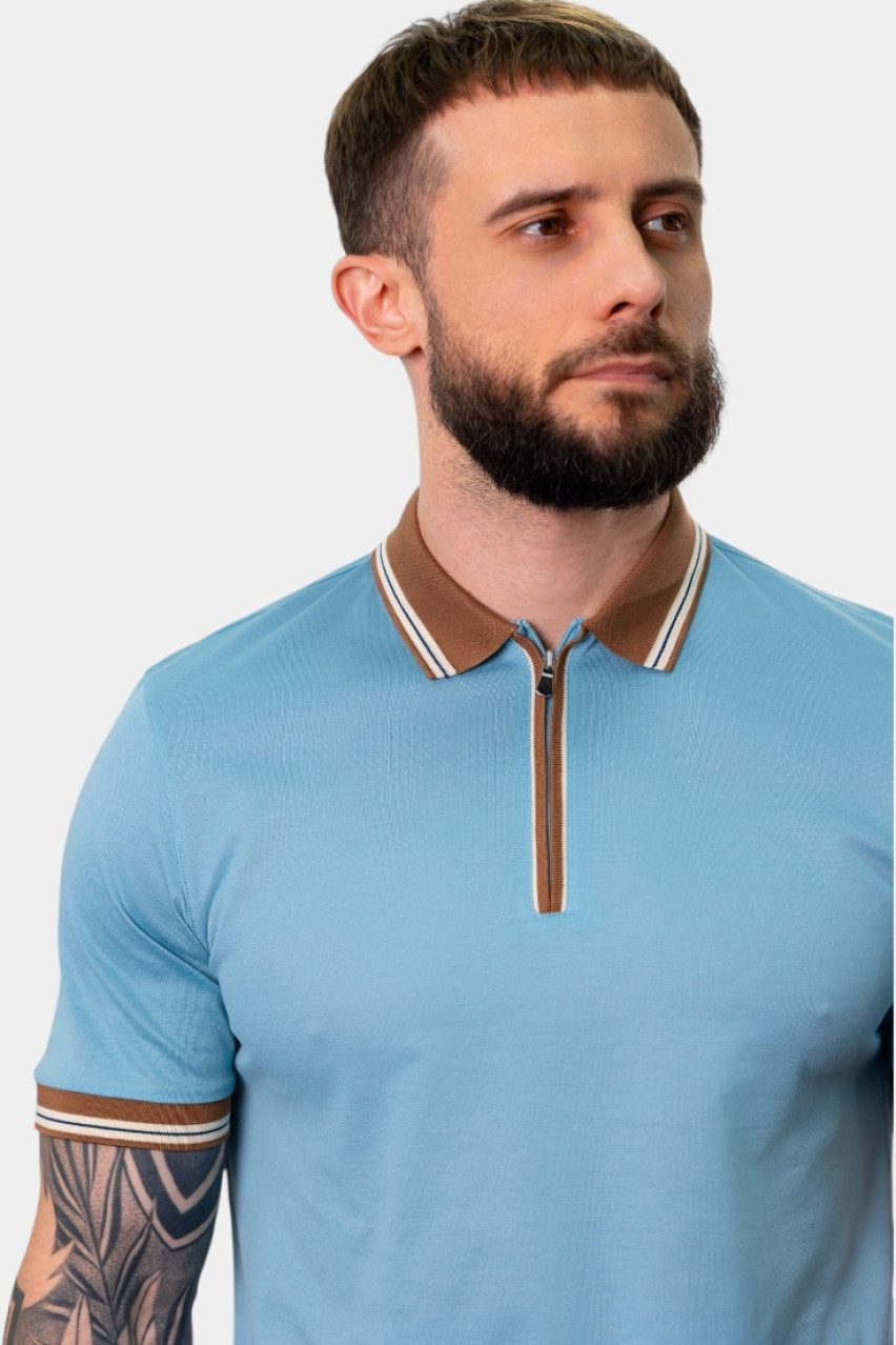 Блакитне поло з кольоровими вставками 60147\74219 610 Maglificio Gran Sasso