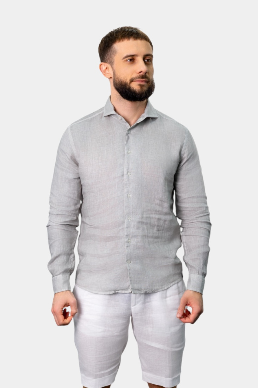 Серая льняная тонкая рубашка 61183\50002 618 Maglificio Gran Sasso