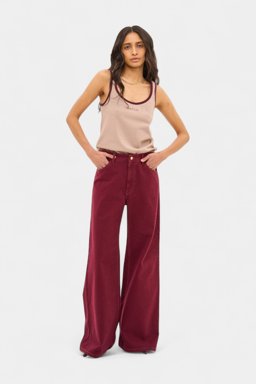 Бежевая майка с бордовым кантом sp25-tshirt3 MATCH DENIM