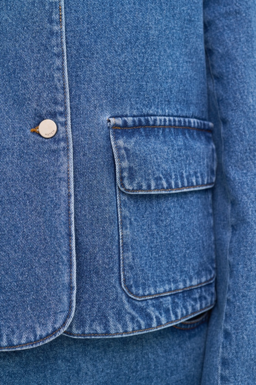 Синяя джинсовая куртка с бордовым воротником sp25-jacket-blue MATCH DENIM