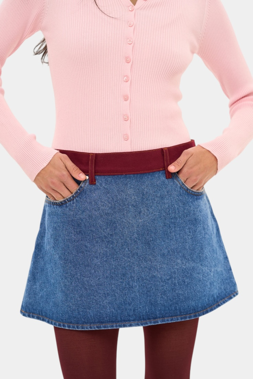 Синяя юбка джинсовая с бордовым поясом sp25-skirt-bl MATCH DENIM