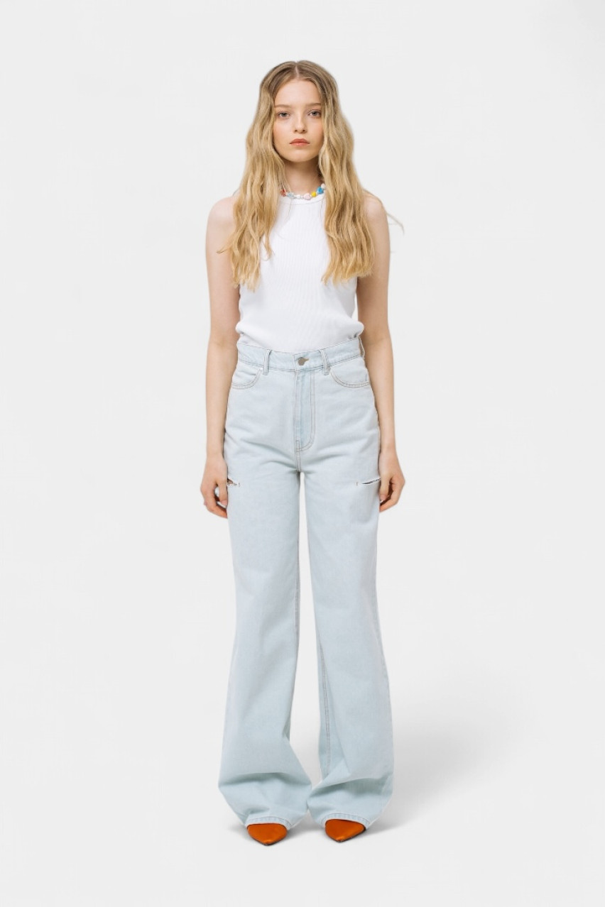 Светло-голубые джинсы с разрезами на бедрах sp25-jnswr-lblue MATCH DENIM