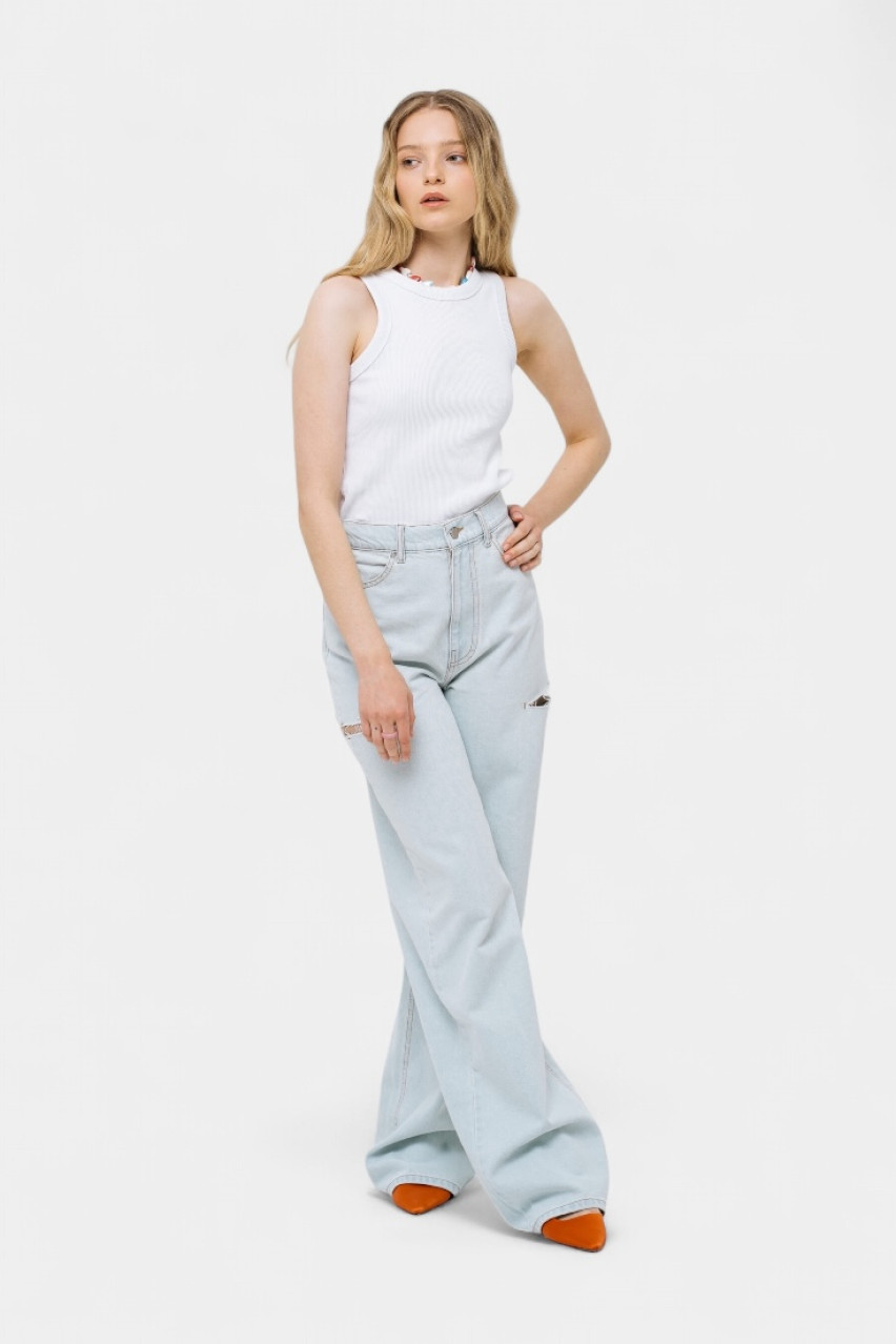 Светло-голубые джинсы с разрезами на бедрах sp25-jnswr-lblue MATCH DENIM