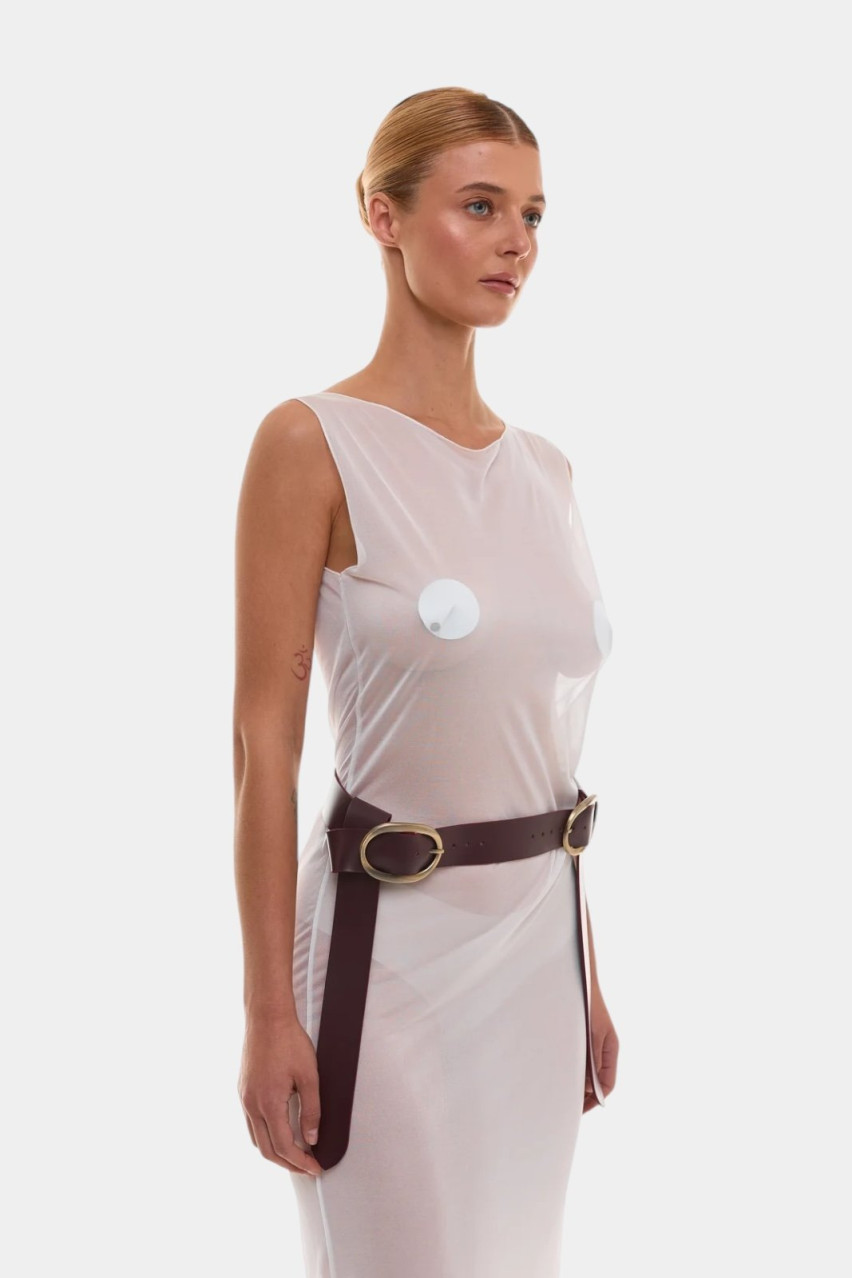 Бордовий ремінь Row ND/SS24-5 NEDBAS (золота фурнітура)