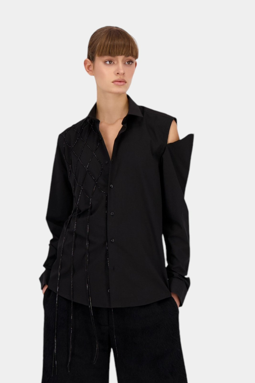 Чорна сорочка Drop 4 Redesign 1 PS23d04-01-bb oversize OMELIA