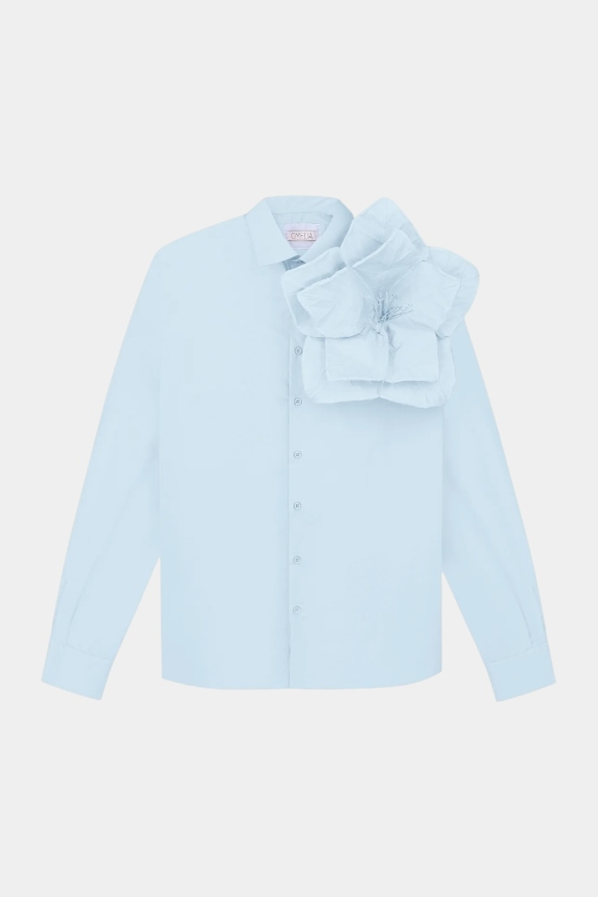 Блакитна сорочка Redesigned Shirt 09 Regular з квіткою OMELIA