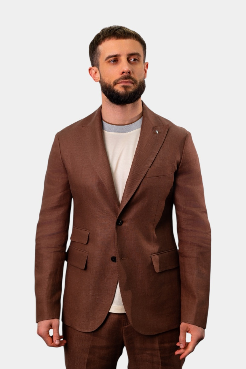 Коричневий лляний однобортний піджак R51023-02606-054 Peserico