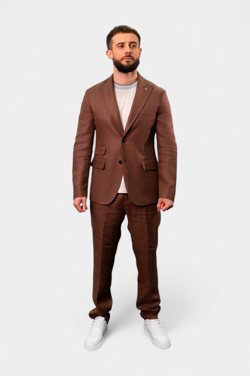 Коричневий лляний однобортний піджак R51023-02606-054 Peserico