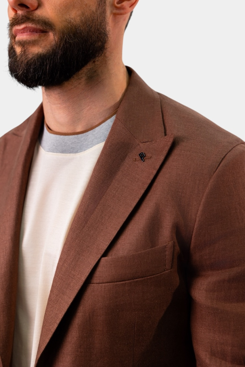 Коричневий лляний однобортний піджак R51023-02606-054 Peserico