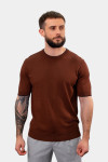 Коричнева вʼязана футболка з чорним кантом