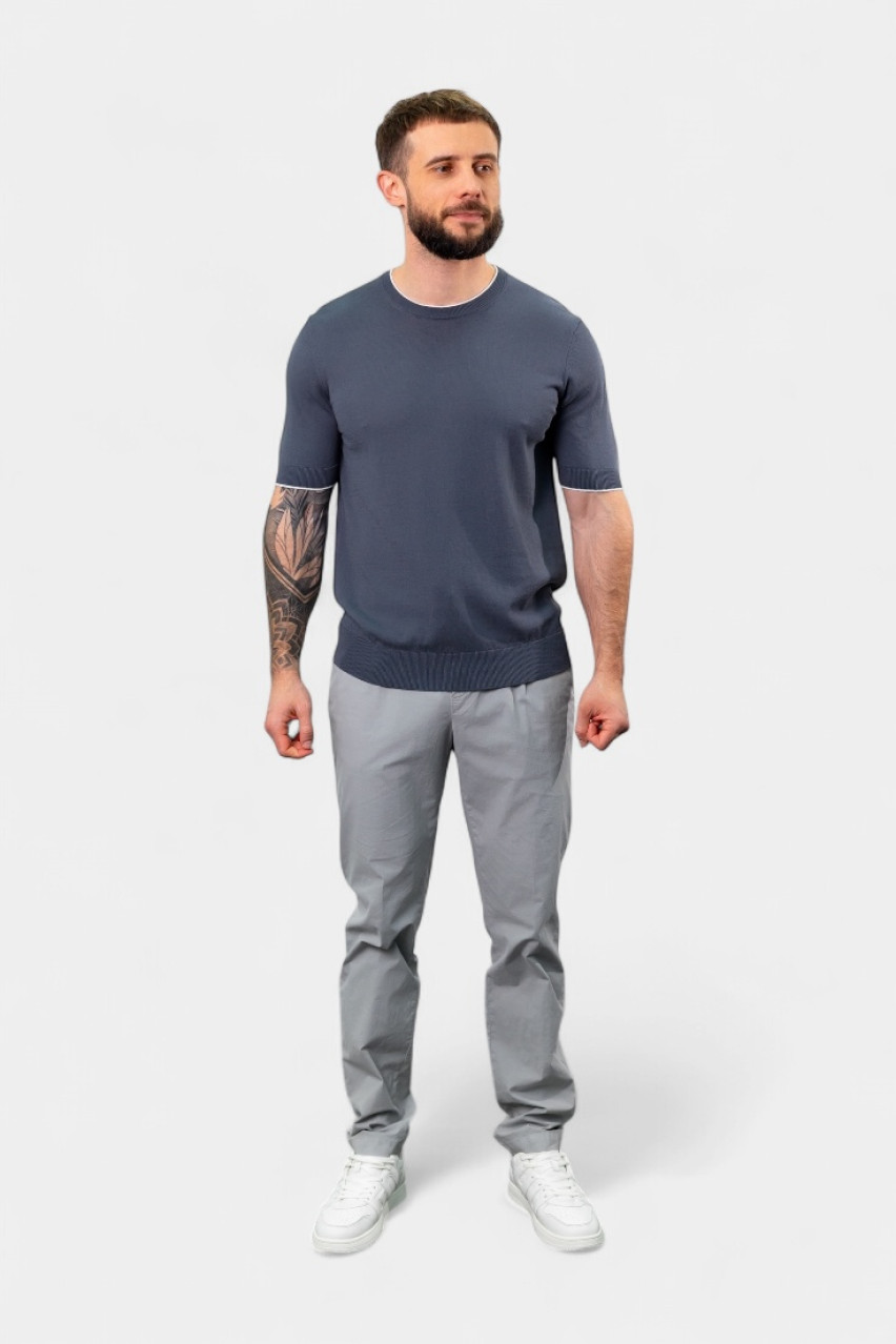 Темно-сіра вʼязана футболка з білим кантом R59003F14-H9173-H60 Peserico