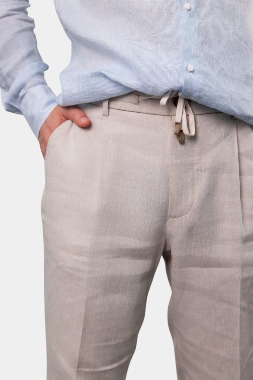 Бежевые льняные брюки-джогеры R54074N-02607-944 Peserico