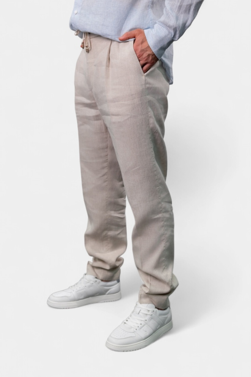 Бежевые льняные брюки-джогеры R54074N-02607-944 Peserico
