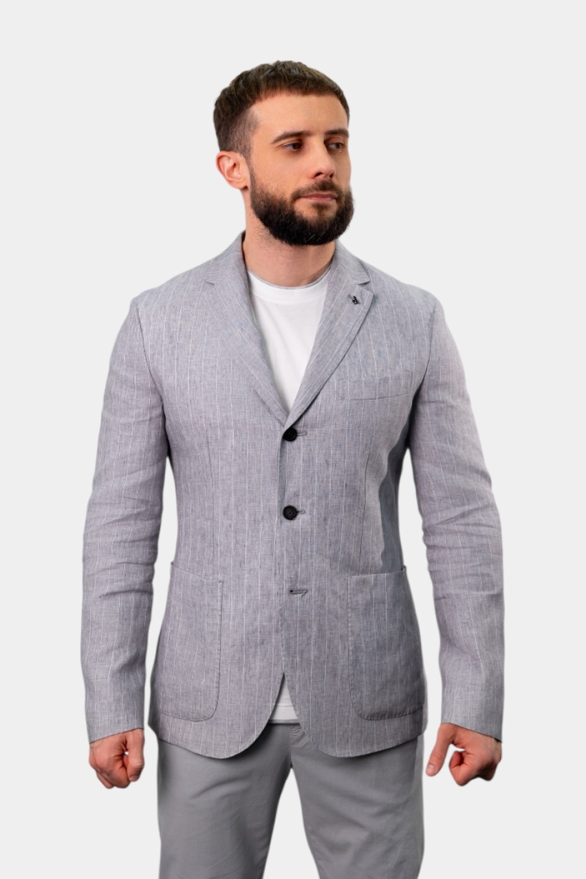 Сірий лляний однобортний піджак R51009-02628-975 Peserico