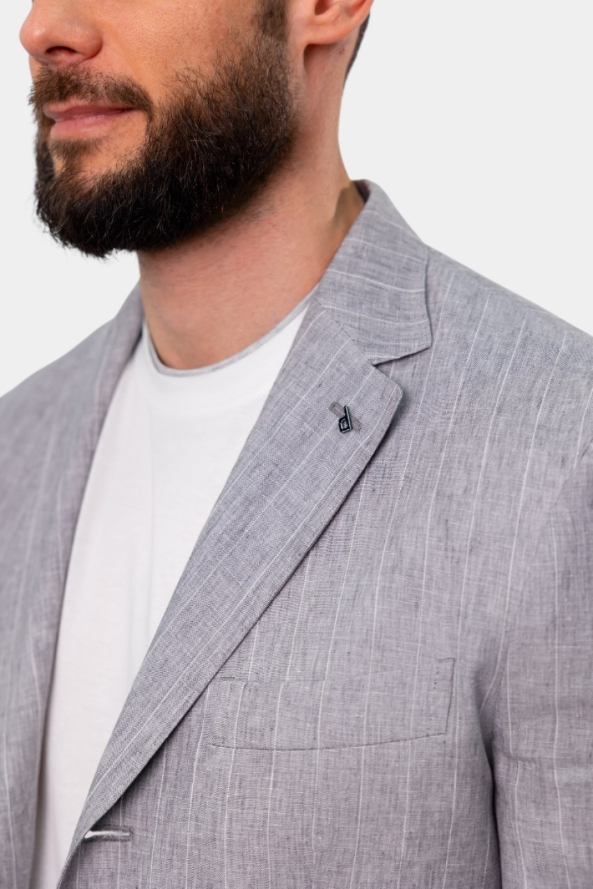 Сірий лляний однобортний піджак R51009-02628-975 Peserico