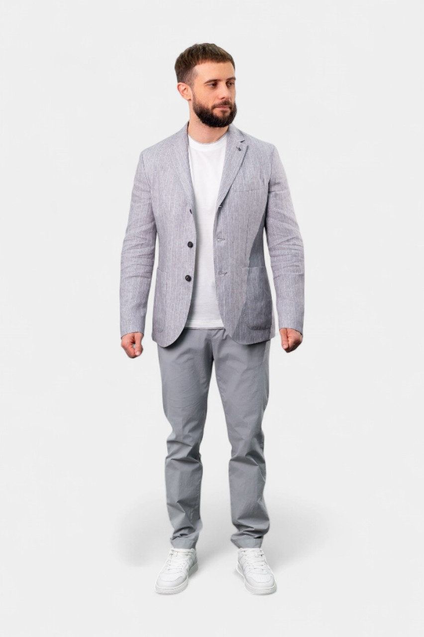 Сірий лляний однобортний піджак R51009-02628-975 Peserico