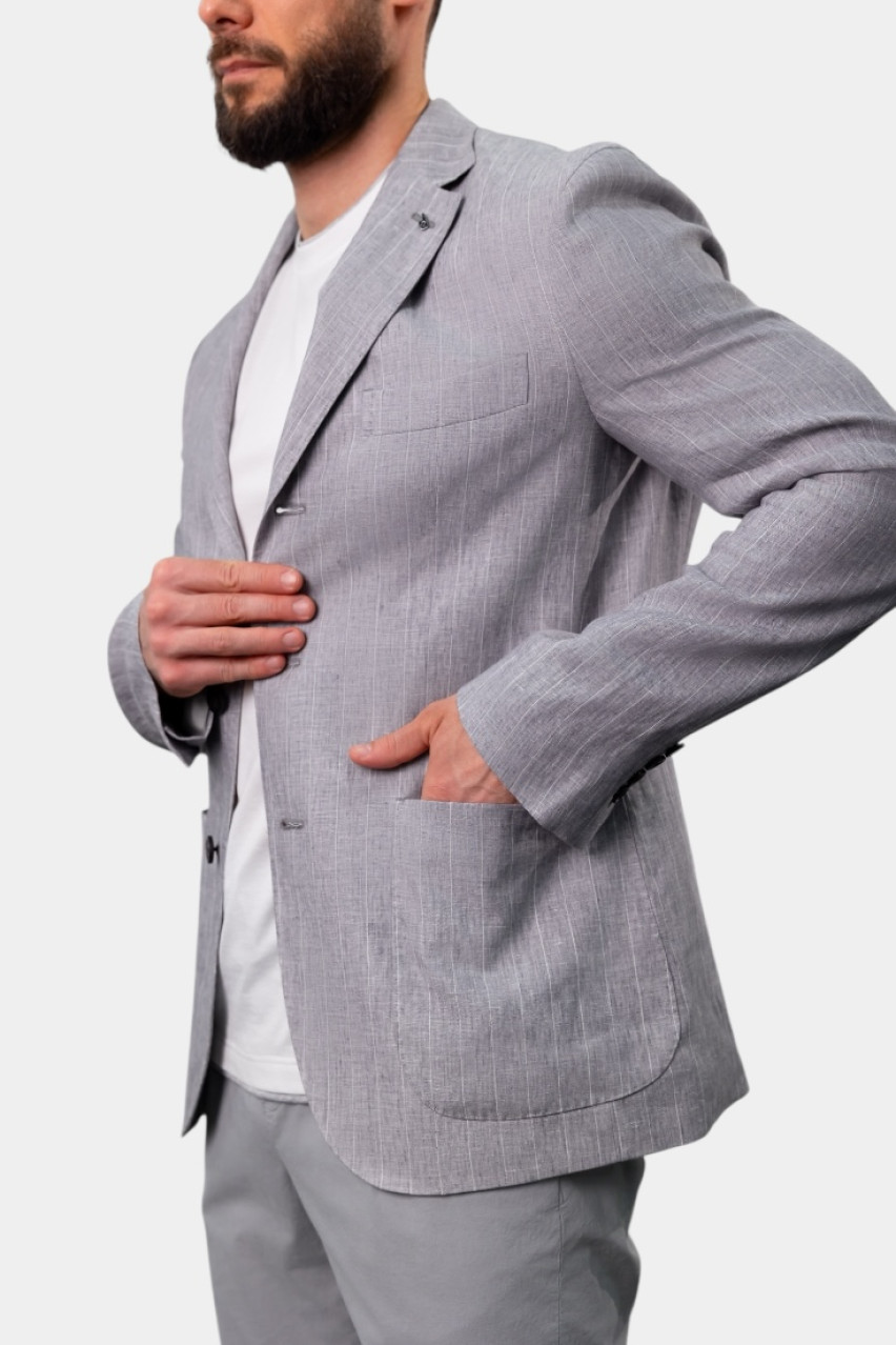 Сірий лляний однобортний піджак R51009-02628-975 Peserico