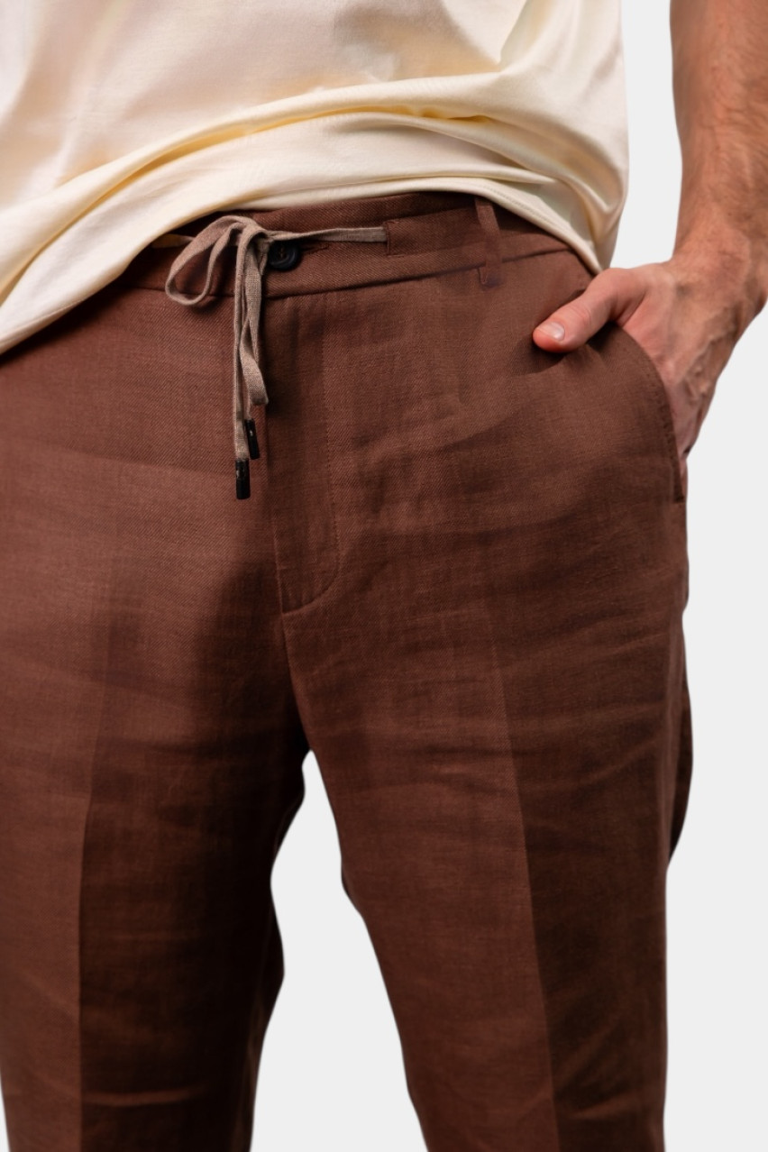 Коричневі лляні брюки-джогери R54095N-02606-054 Peserico
