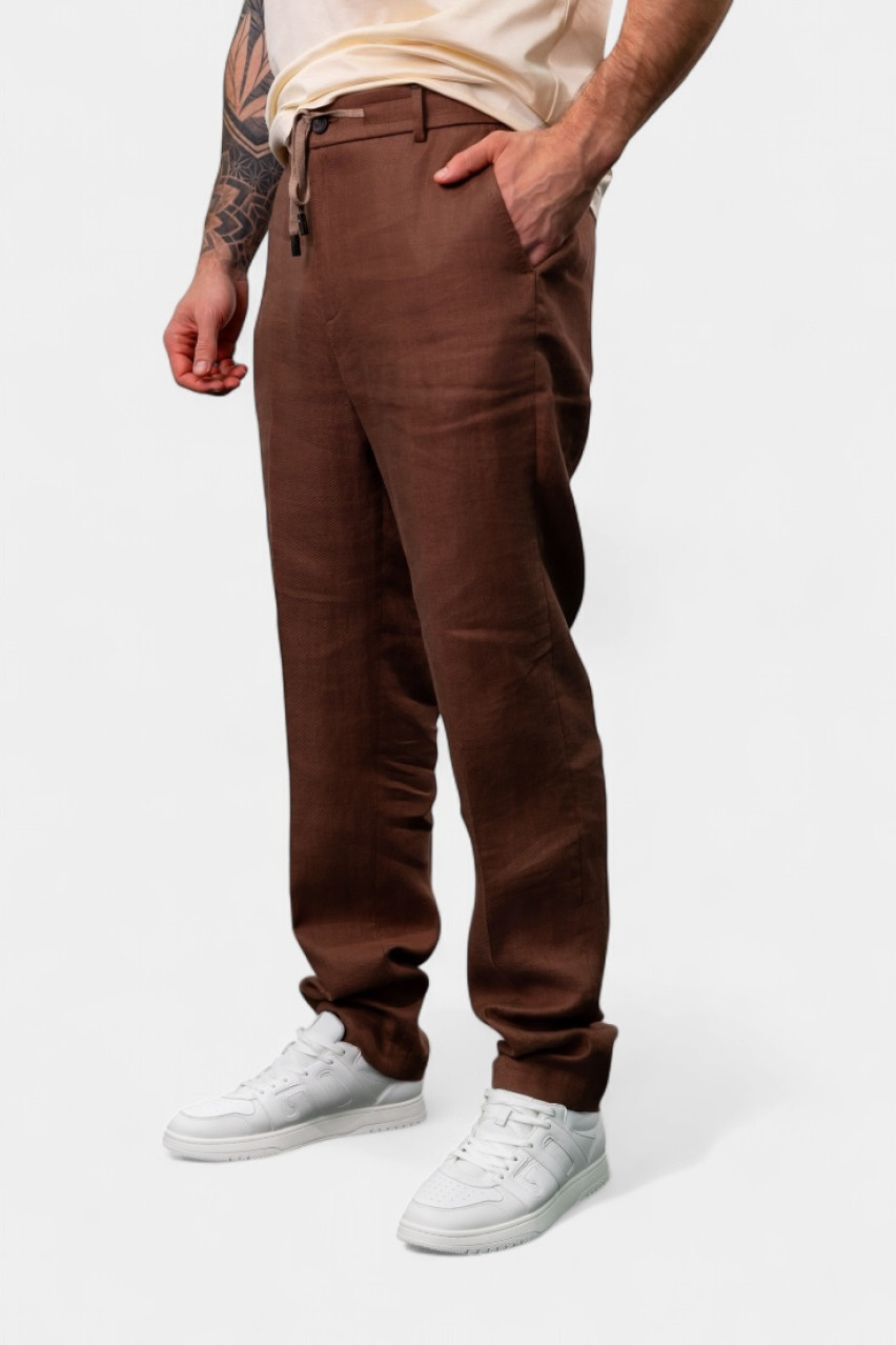 Коричневі лляні брюки-джогери R54095N-02606-054 Peserico