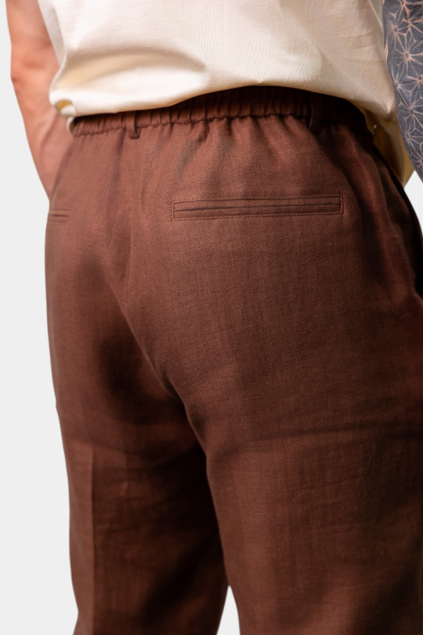 Коричневі лляні брюки-джогери R54095N-02606-054 Peserico