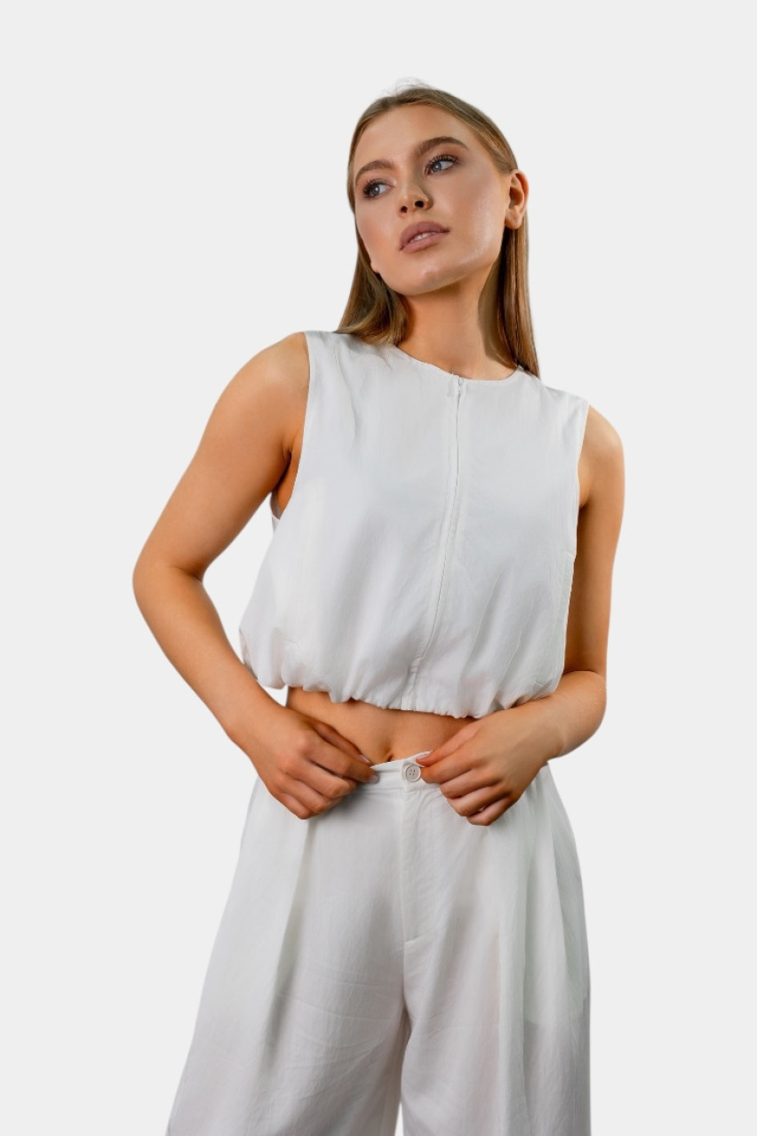 Молочний костюм з топом та брюками-палаццо LC240516+240517 LUMINA