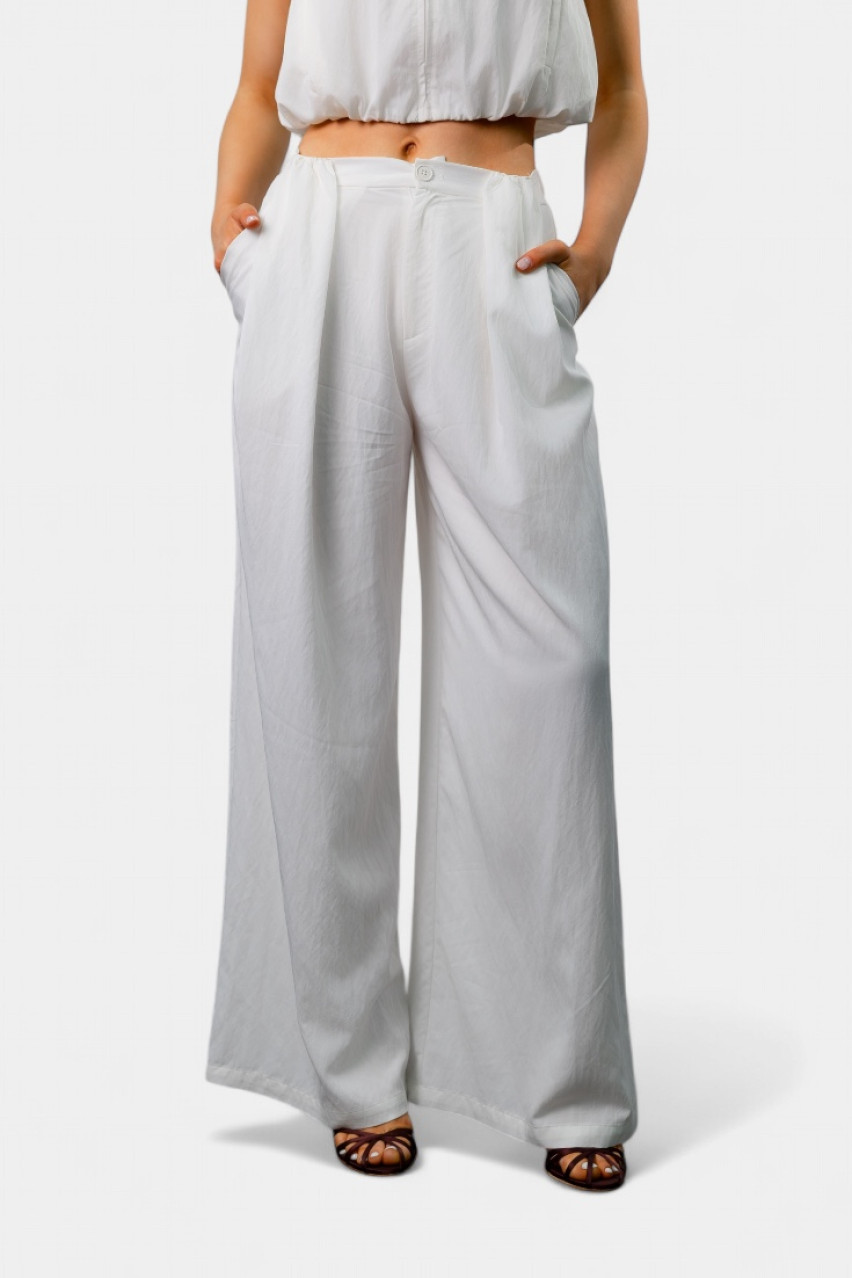 Молочний костюм з топом та брюками-палаццо LC240516+240517 LUMINA