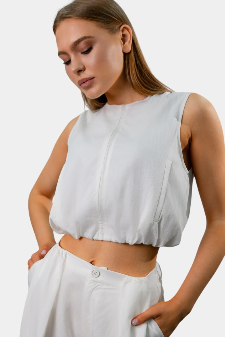 Молочний костюм з топом та брюками-палаццо LC240516+240517 LUMINA