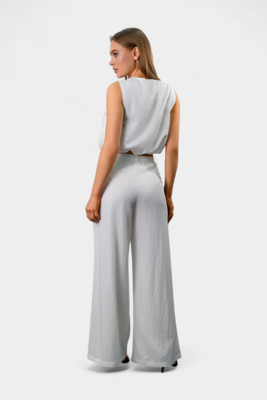 Молочний костюм з топом та брюками-палаццо LC240516+240517 LUMINA
