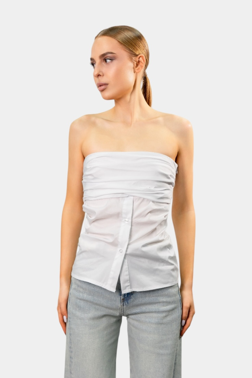 Білий топ з драпіруванням та ґудзиками LD2995 LUMINA