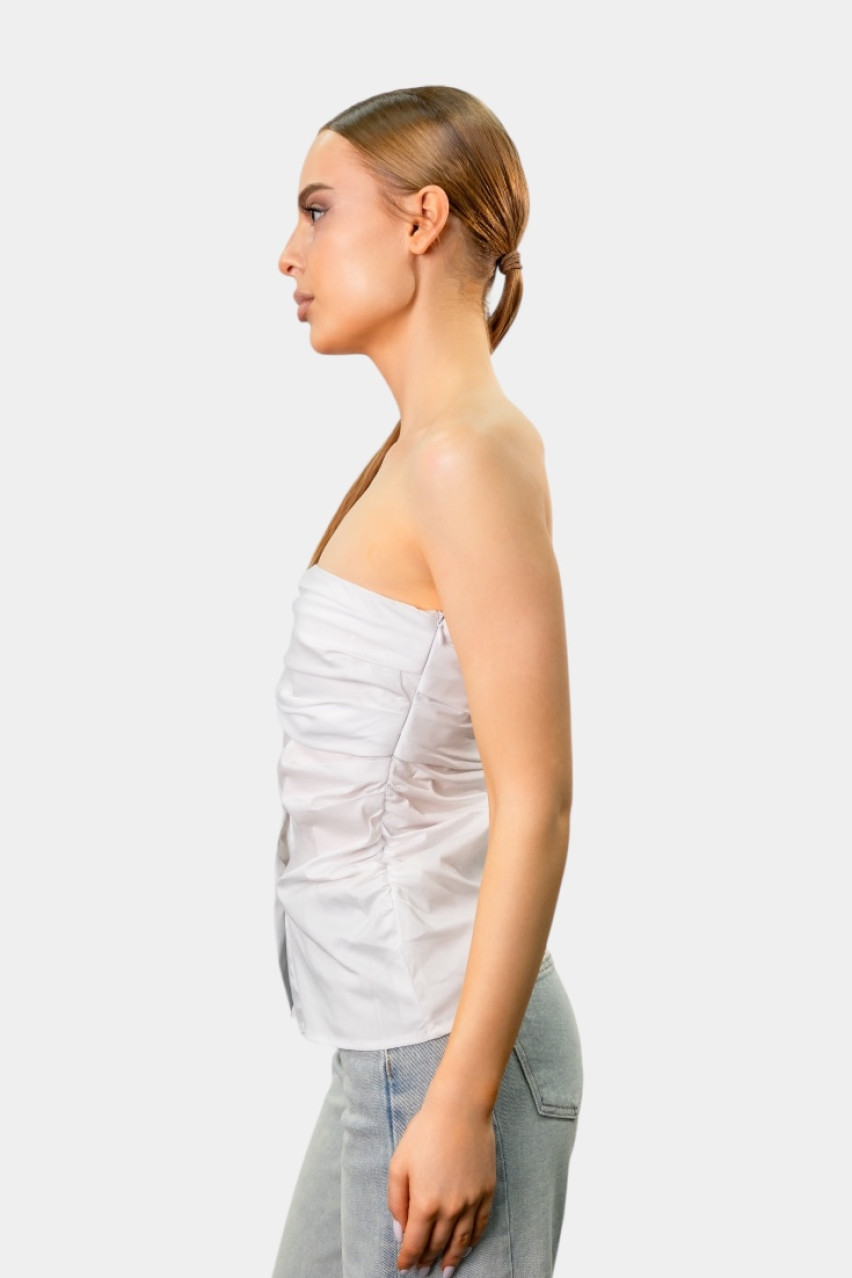 Білий топ з драпіруванням та ґудзиками LD2995 LUMINA