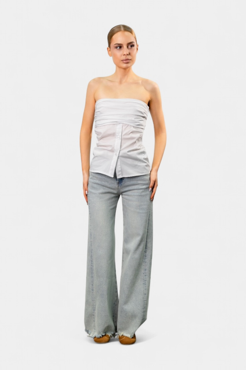 Білий топ з драпіруванням та ґудзиками LD2995 LUMINA