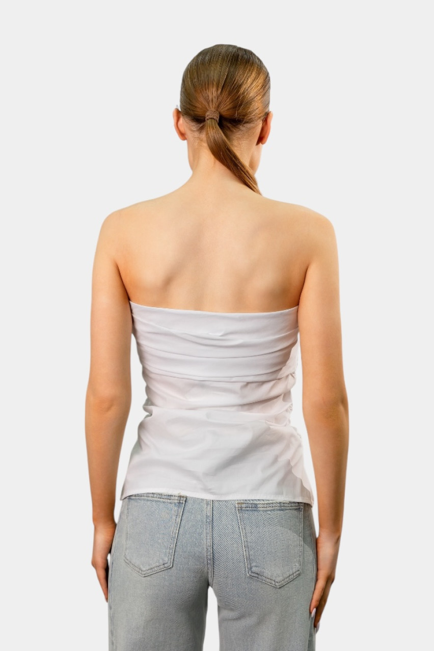 Білий топ з драпіруванням та ґудзиками LD2995 LUMINA